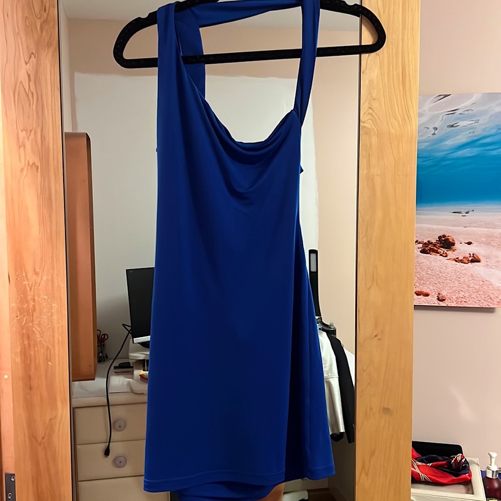 Blue Superdown going out mini dress with cutouts in back